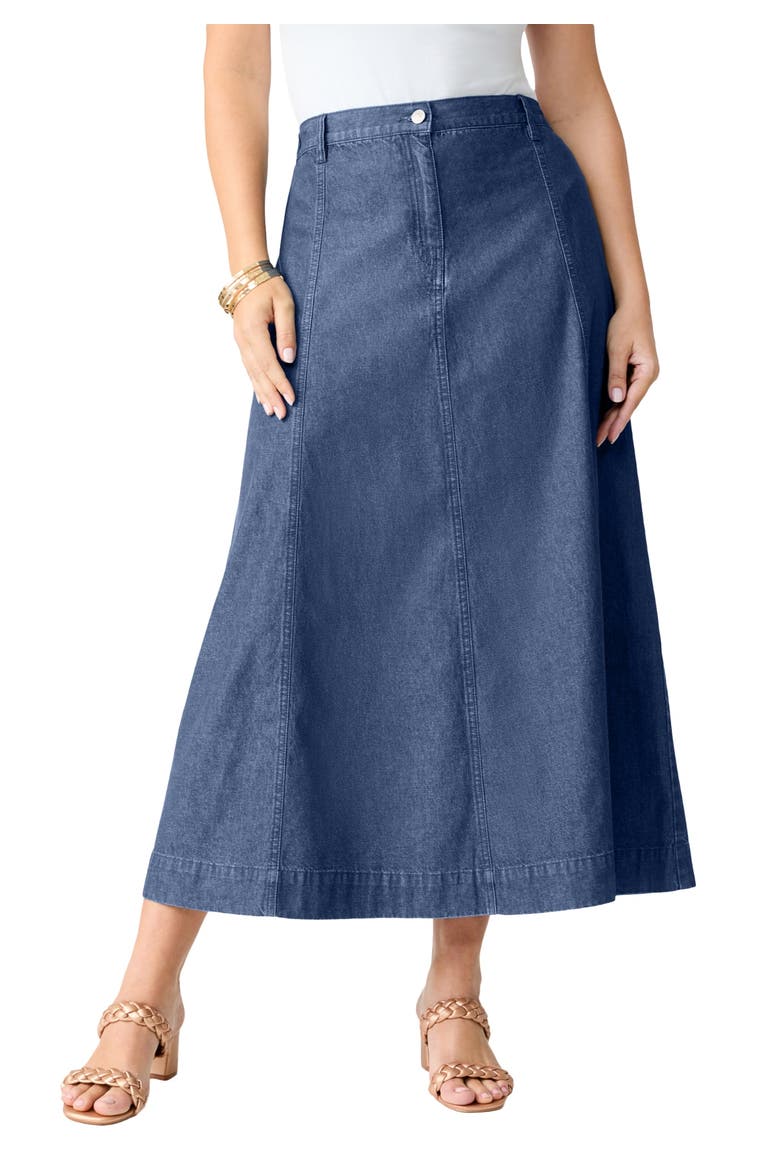 Plus Size 24/7 Stretch A Line Maxi Skirt, Main, color, MEDIUM WASH