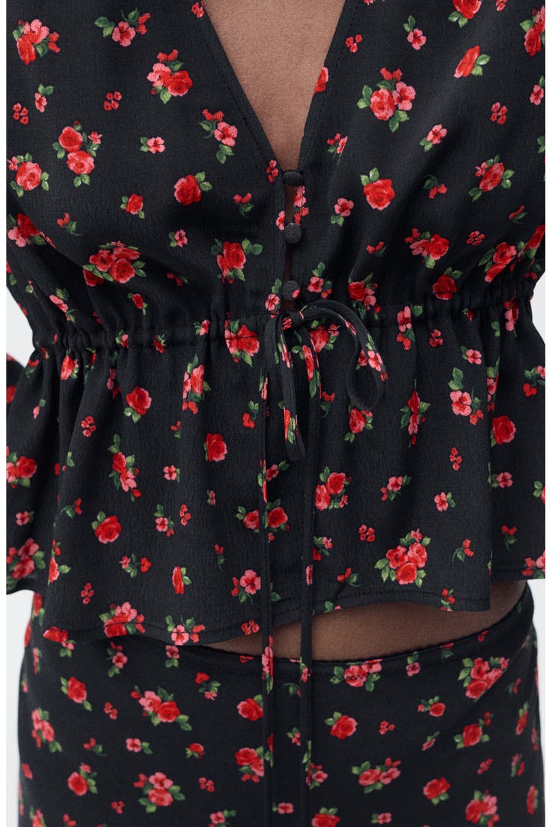 Floral Tie Front Top, Alternate, color, BLACK