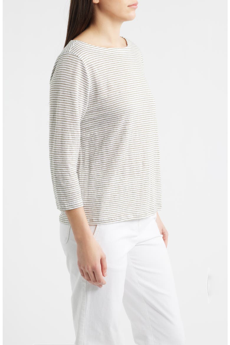 Stripe Bateau Neck Organic Linen Top, Alternate, color, BAY LEAF