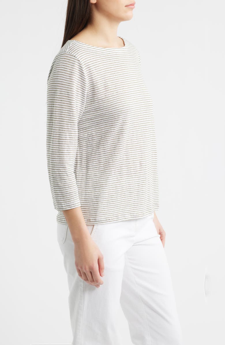 Eileen Fisher Stripe Bateau Neck Organic Linen Top, Alternate, color, Bay Leaf