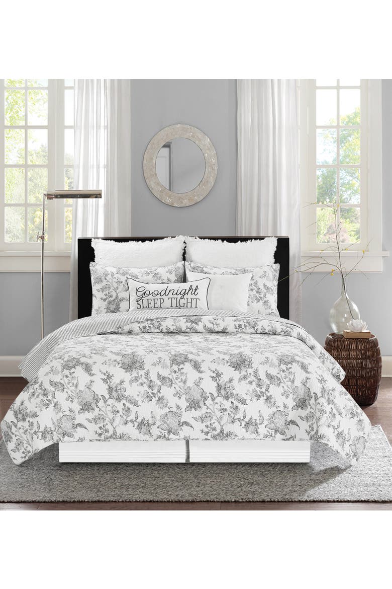 Miriam Floral Cotton Quilt Set  - Reversible and Machine Washable, Alternate, color, Gray