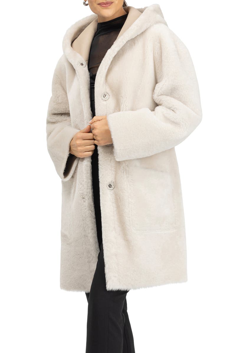 GORSKI Merino Shearling Lamb Hooded Jacket, Alternate, color, Cream