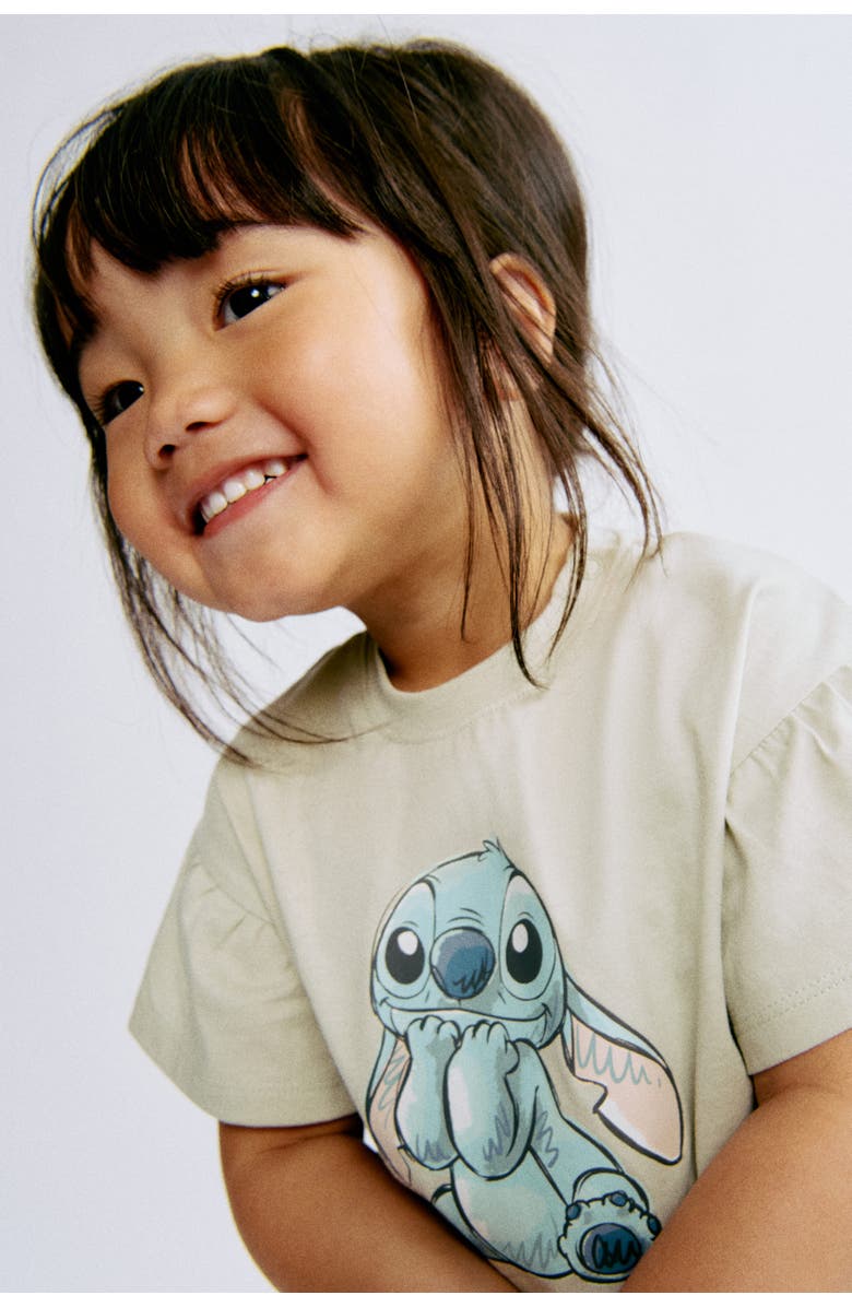 H&M 2-piece Printed Cotton Set, Alternate, color, Dusty Green/Lilo & Stitch