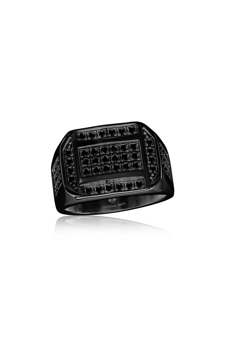 Men's Cubic Zirconia Signet Ring, Main, color, BLACK