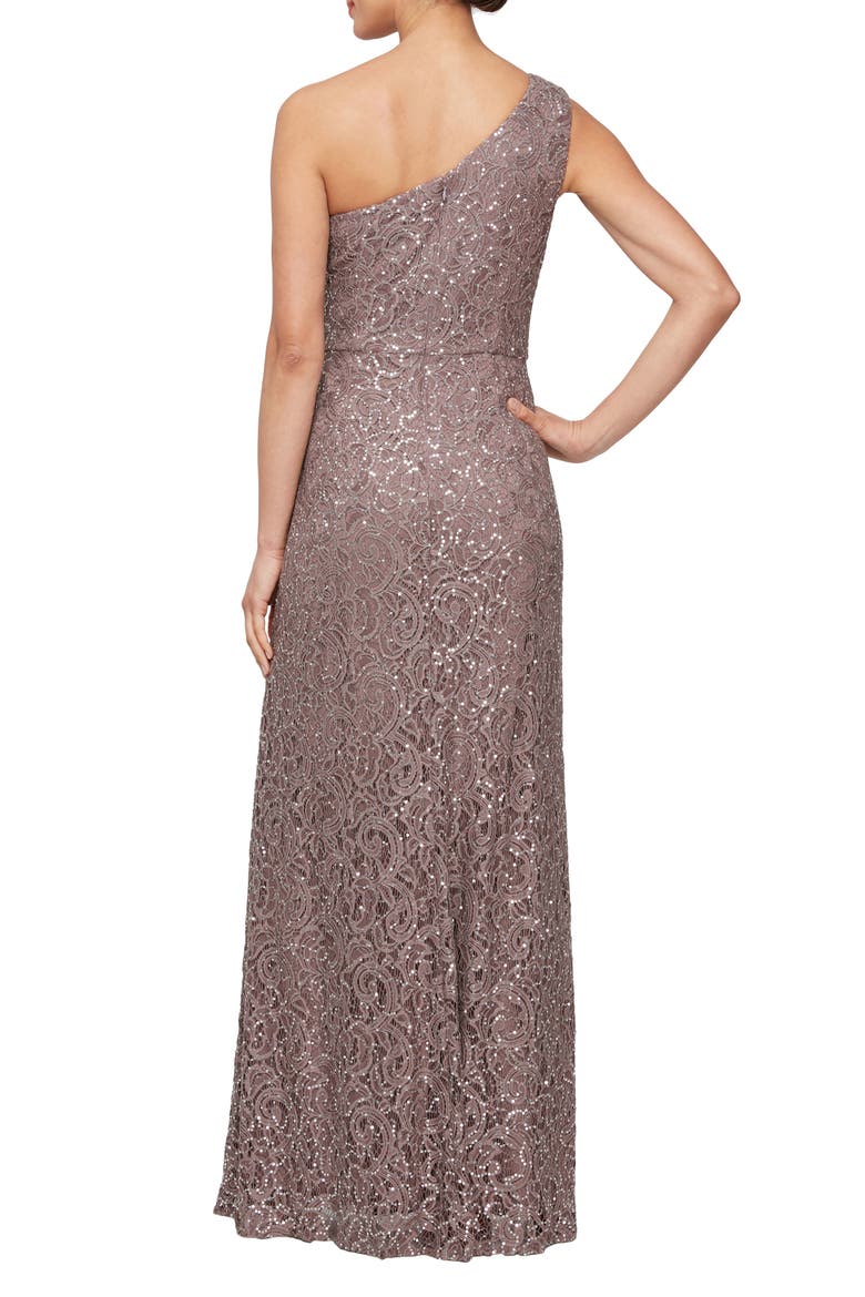 One-Shoulder Sequin Lace A-Line Gown, Alternate, color, MOCHA