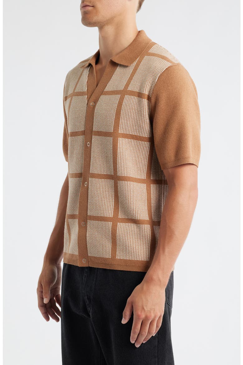 Costa Geo Pattern Short Sleeve Wool & Cotton Cardigan, Alternate, color, TOBACCO