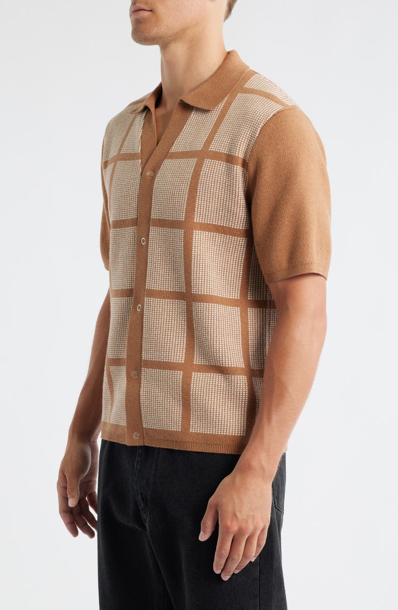 Percival Costa Geo Pattern Short Sleeve Wool & Cotton Cardigan, Alternate, color, Tobacco