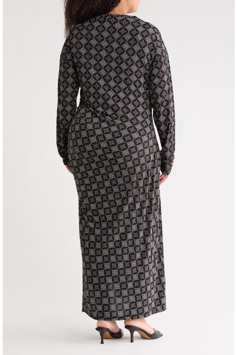 Long Sleeve Geo Ruched Midi Dress, Alternate, color, BLACK