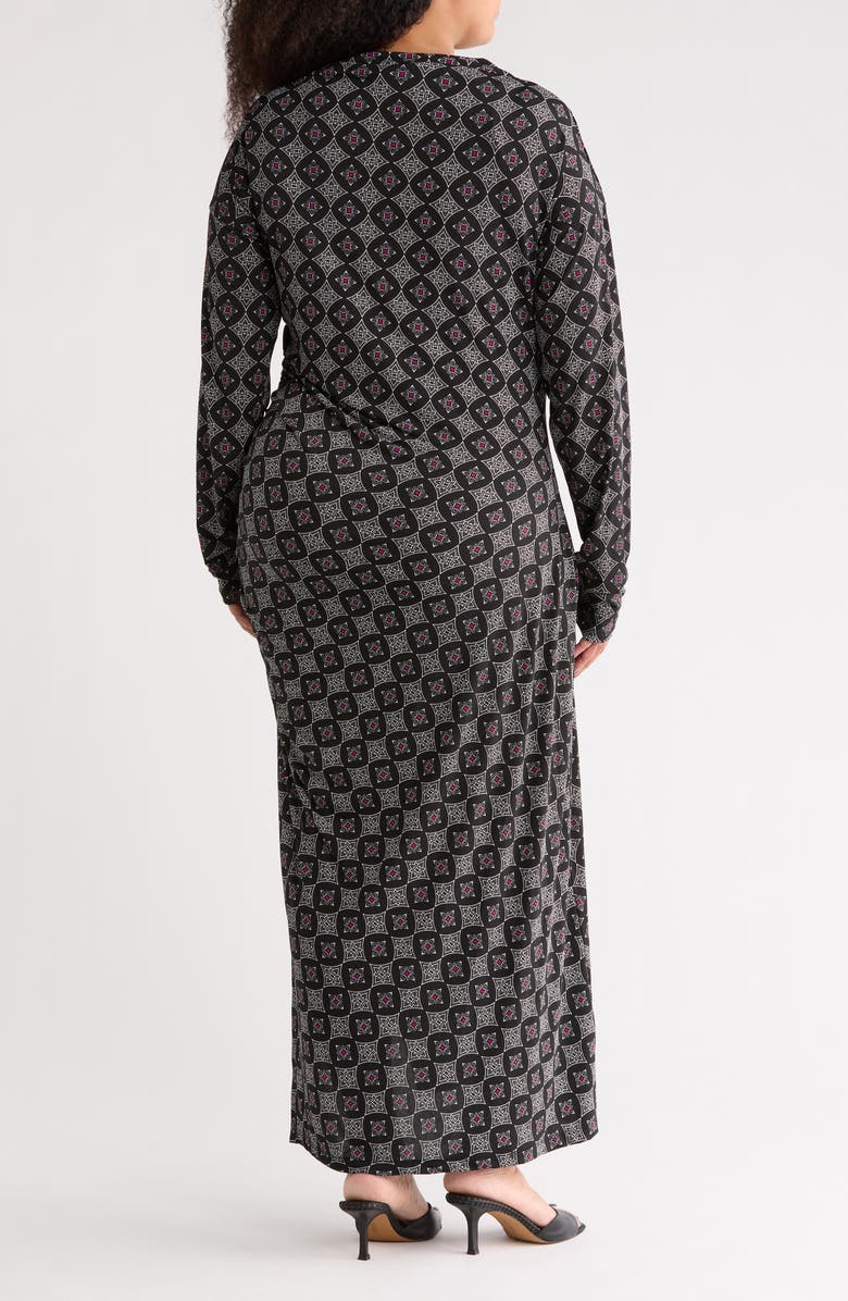 Renee C Long Sleeve Geo Ruched Midi Dress, Alternate, color, Black