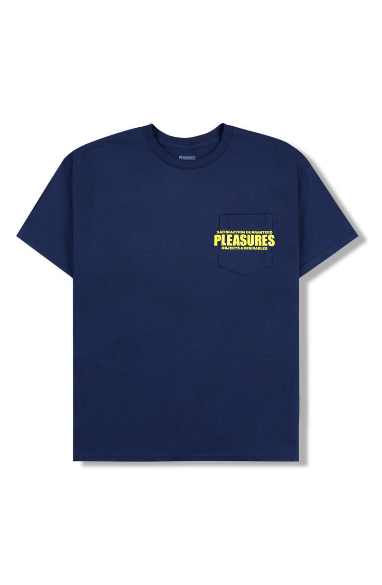 PLEASURES Staff Cotton Graphic Pocket T-Shirt, Alternate, color, Navy