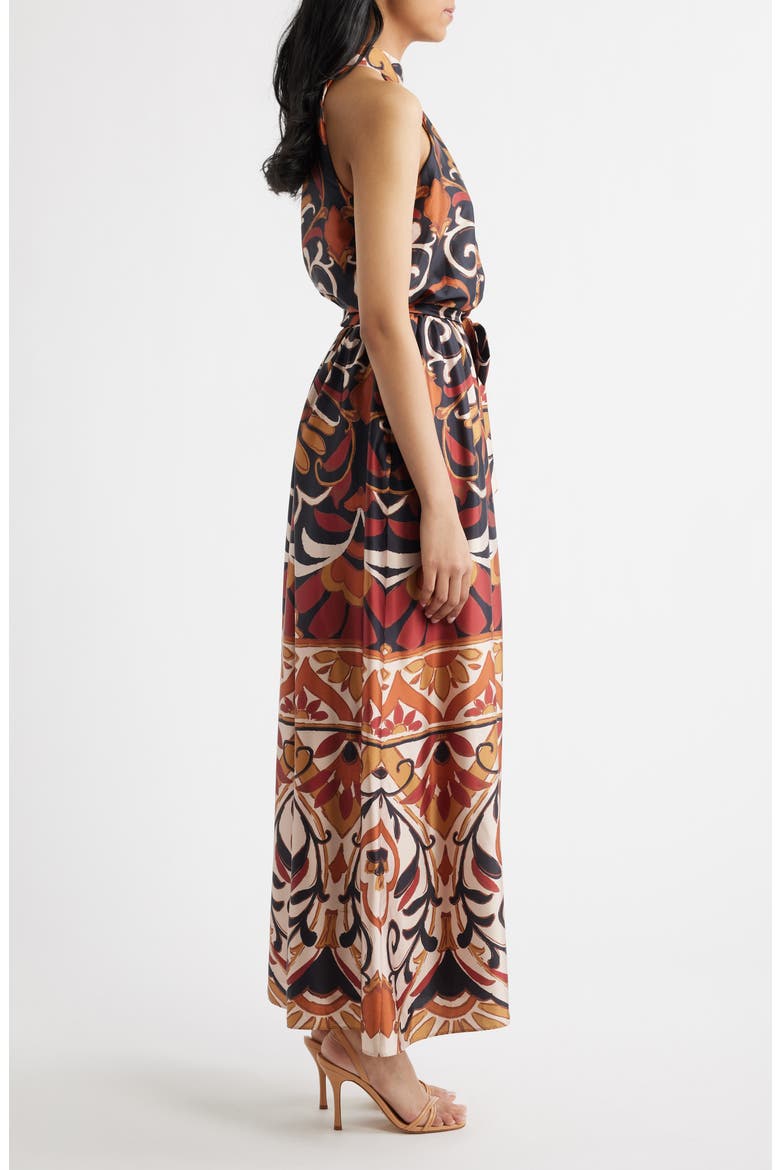 Floral Print Stretch Satin Maxi Dress, Alternate, color, RUST MULTI
