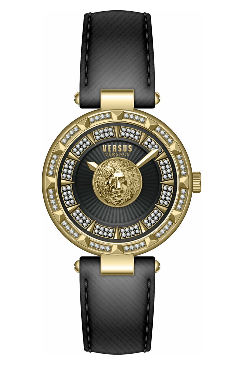 Women's Sertie Crystal Embellished Leather Strap Watch, 36mm, Main, color, GOLD