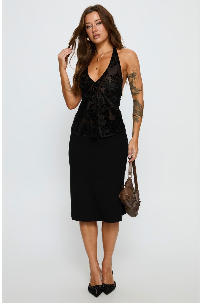 Velvet Burnout Babydoll Halter Top, Alternate, color, BLACK