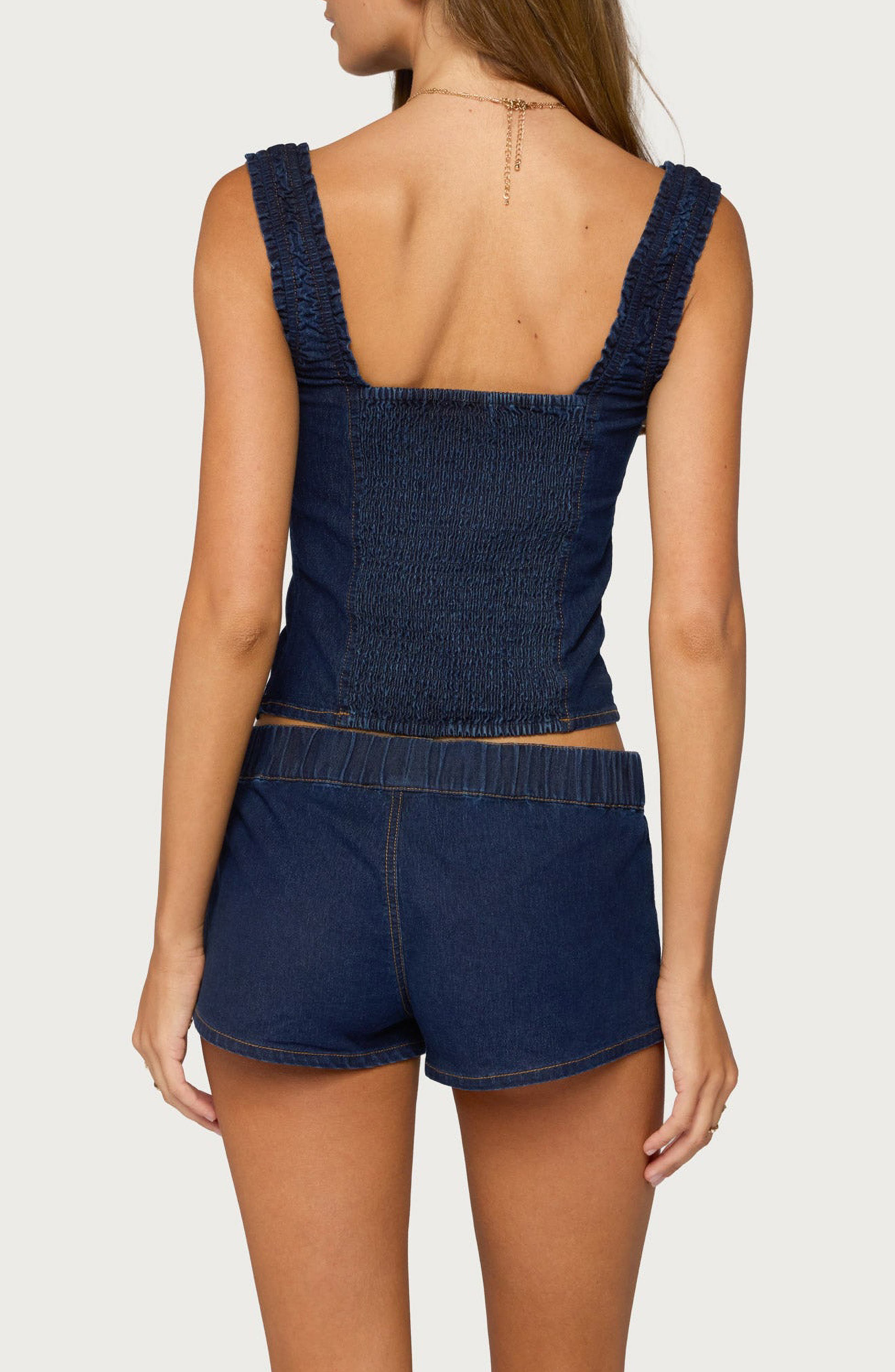 EDIKTED Aggie Ruched Button Denim Top (Women) | Nordstrom
