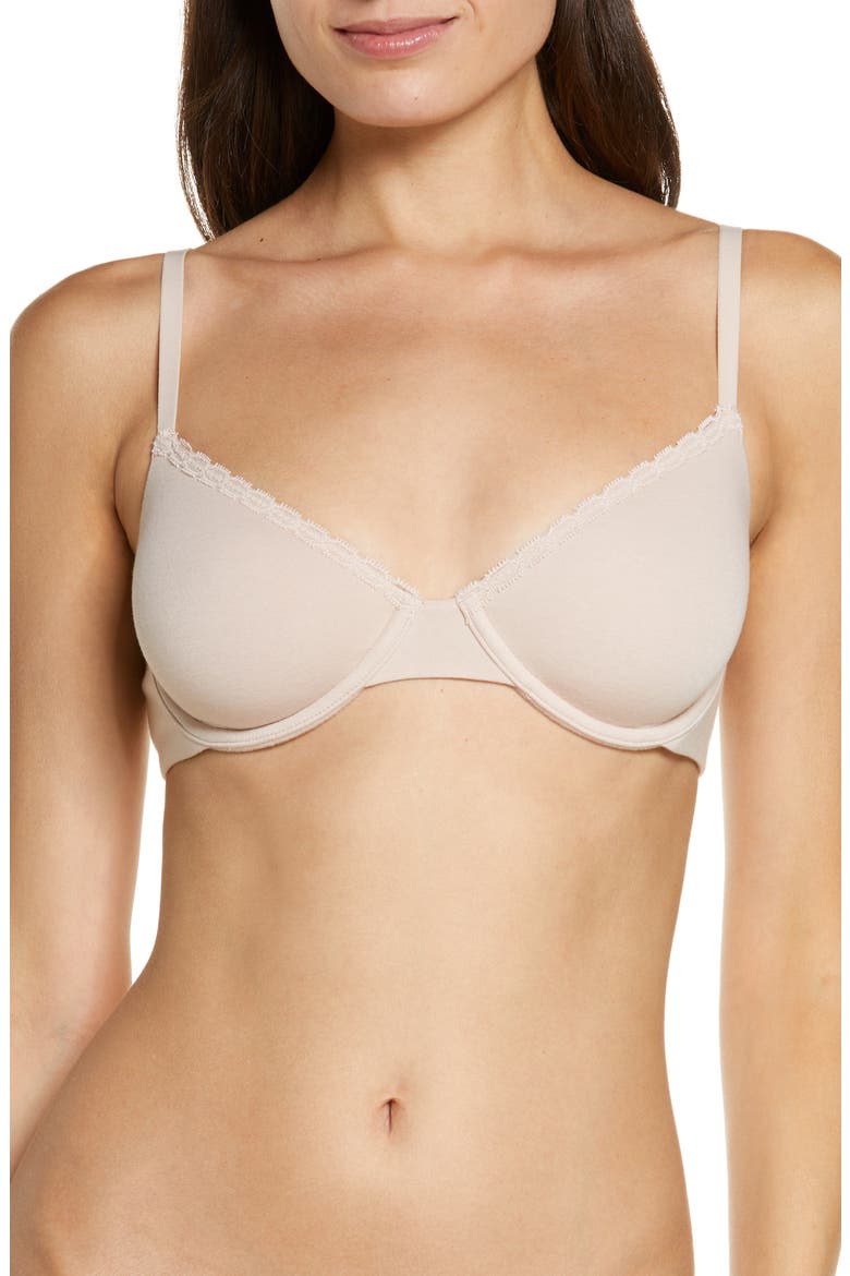 Adorned Cotton Blend Underwire Bra, Main, color, CASHMERE