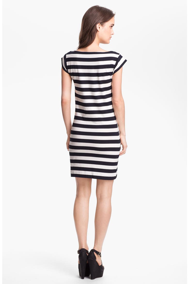 Stripe Cap Sleeve Knit Dress, Alternate, color, NAVY/ WHITE