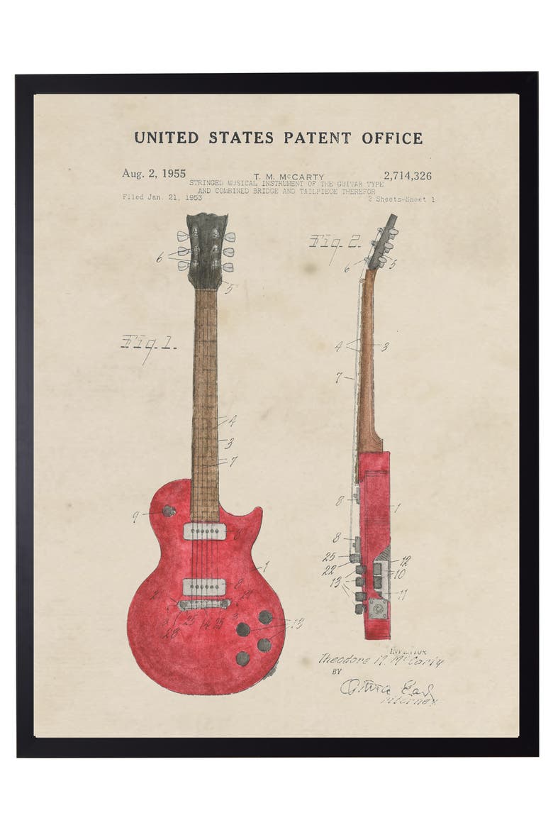Electric Guitar Patent 2 in Black Frame, Main, color, No Color