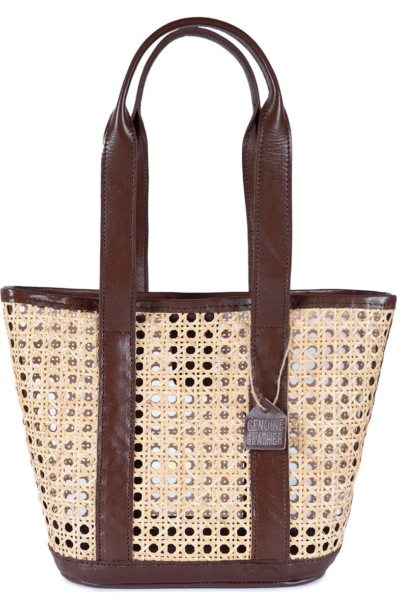 Jelavu Sandi Rattan & Leather Tote Bag, Main, color, Chocolate
