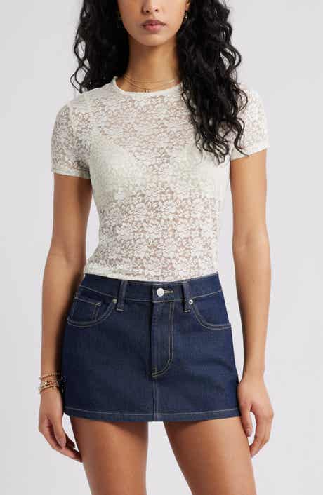BP. Short Sleeve Stretch Lace Top