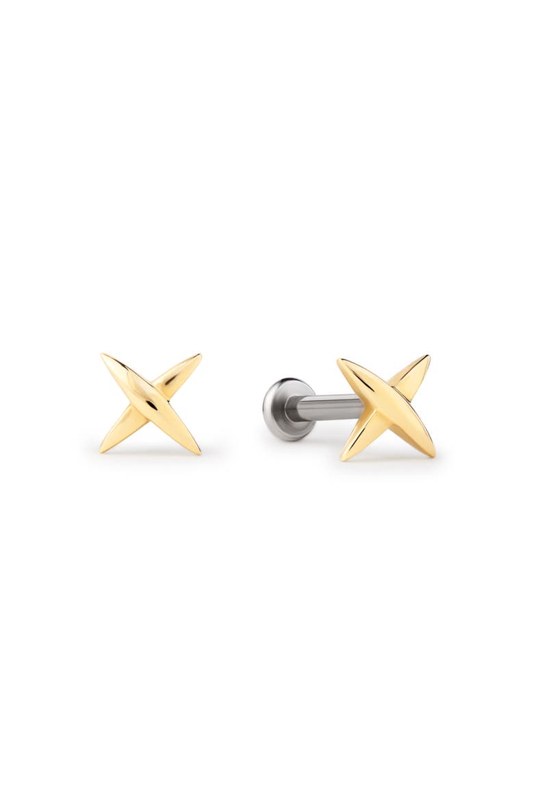 Solid Yellow Gold - X Flatback Studs, Main, color, Gold