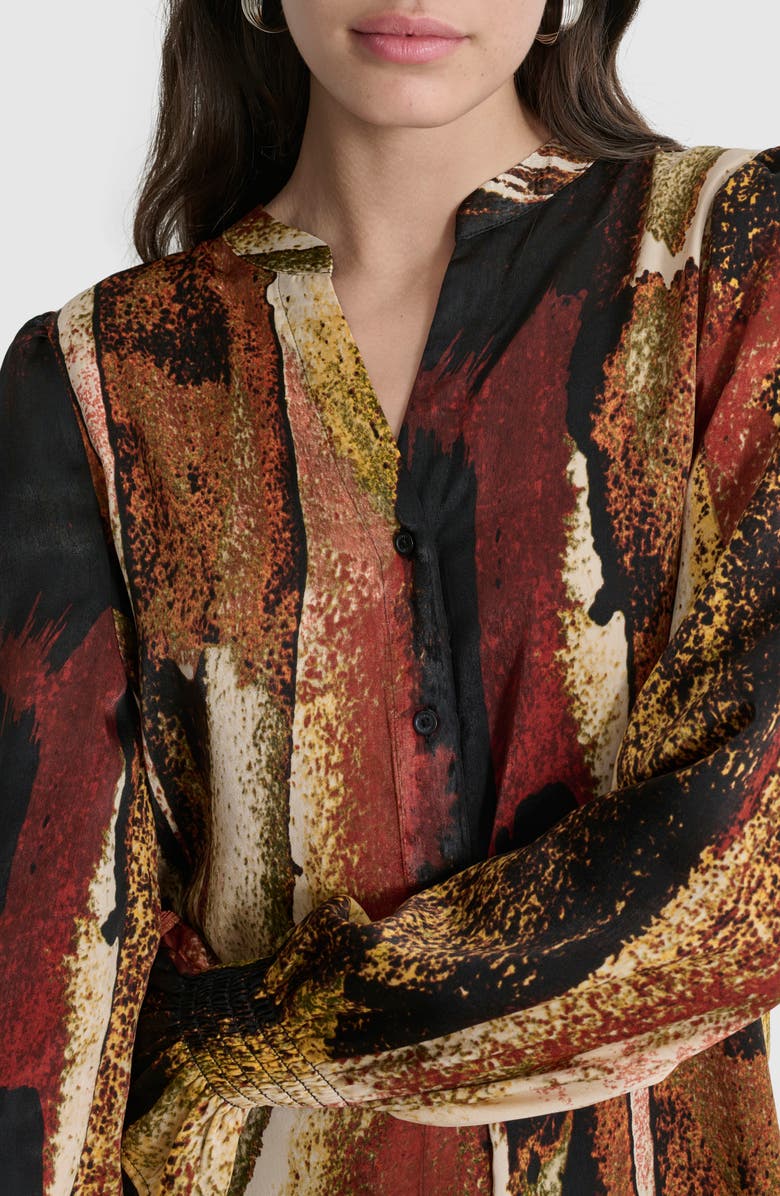 DKNY Abstract Print Split Neck Button-Up Shirt, Alternate, color, 