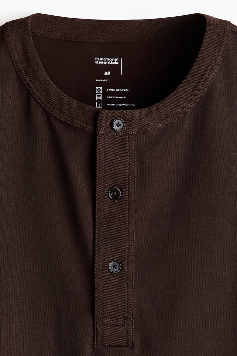 Four-Way Stretch Regular-Fit Henley Top, Alternate, color, Dark brown
