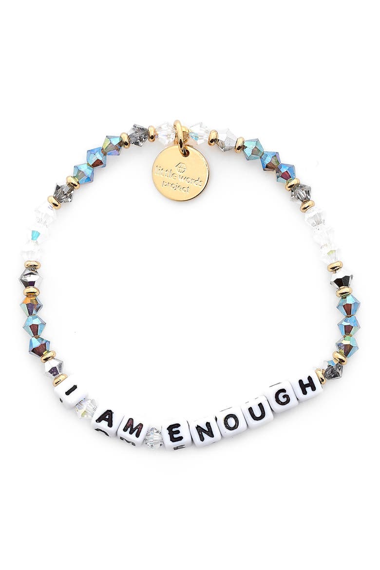 I Am Enough Beaded Stretch Bracelet, Main, color, GREY