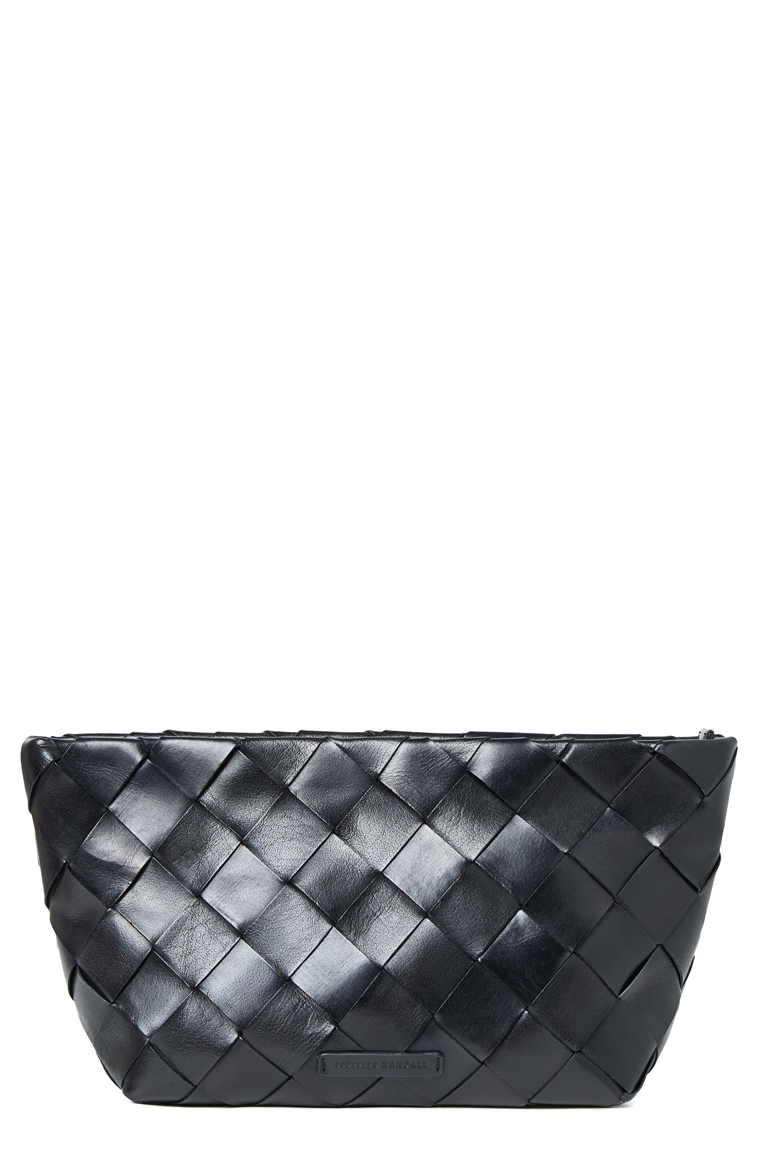 Loeffler Randall Melina Woven Leather Clutch, Main, color, Black
