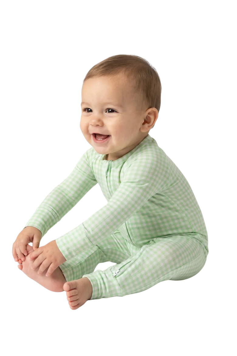 Long Sleeve and Pants Sleeper, Main, color, Pistachio Gingham