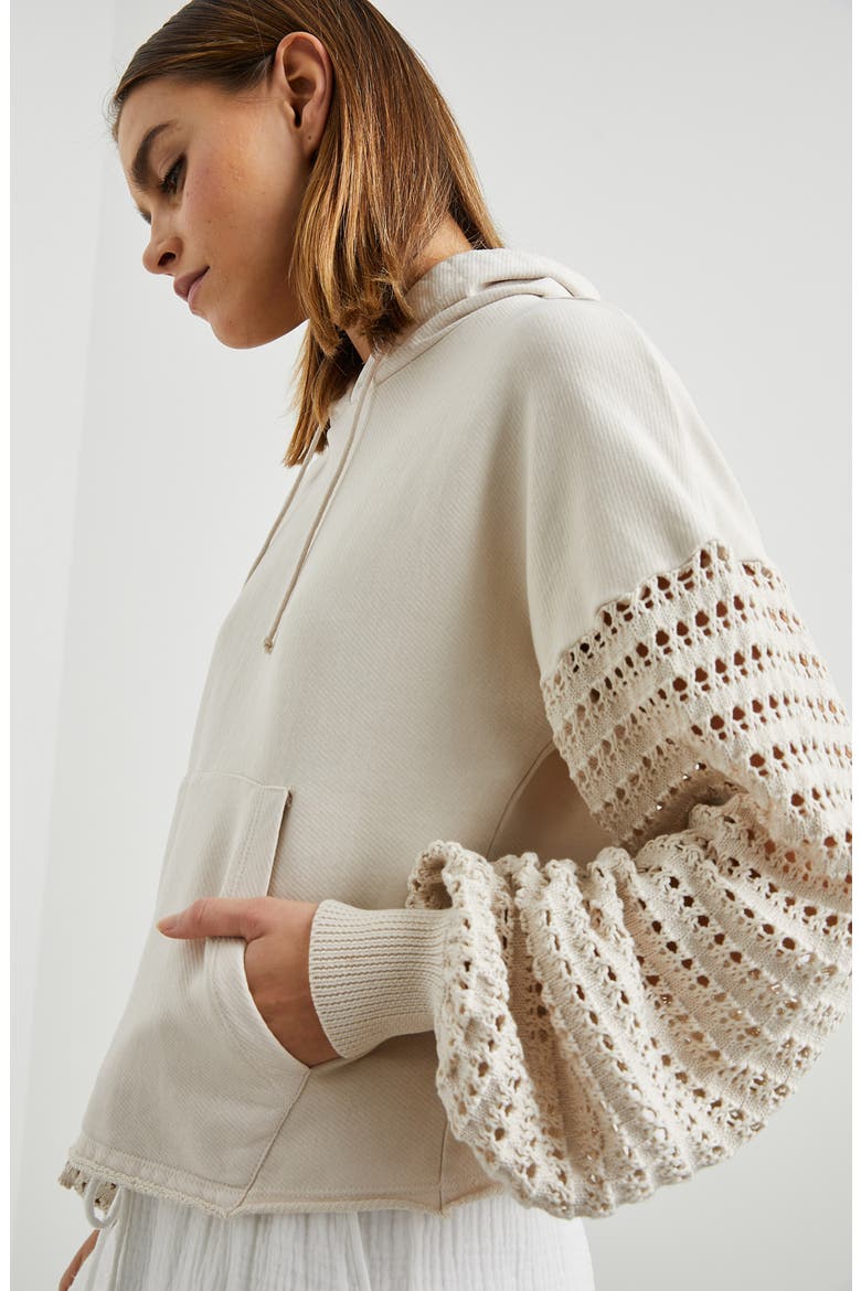 Joyce Open Stitch Inset Cotton Hoodie, Alternate, color, FLAX