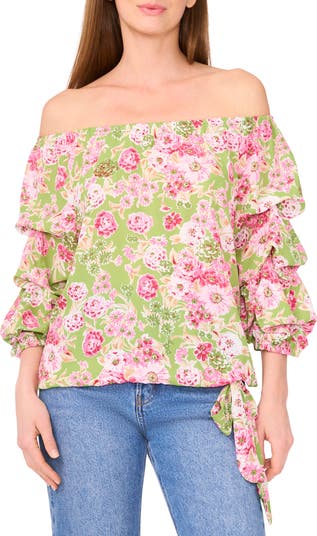Cut Loose Graffiti Floral Lantern Sleeve Top - New Moon Boutique
