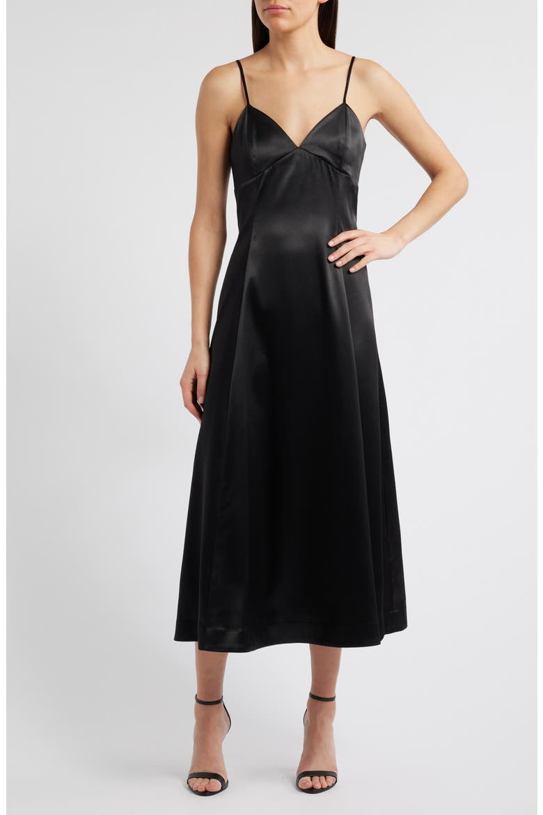 The Elodie Empire Waist Satin Gown, Main, color, BLACK