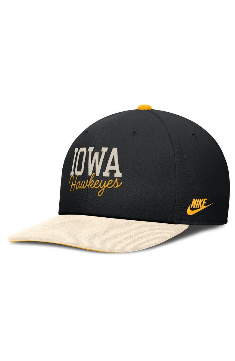Nike Men's Nike Black/Cream Iowa Hawkeyes Pro Legacy Script Snapback Hat, Alternate, color, Black