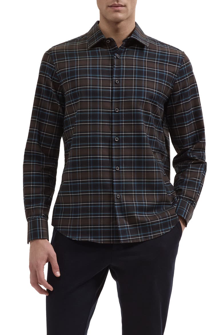 Julian Shaped Cotton and Cashmere Shirt, Main, color, CHOCOLATE