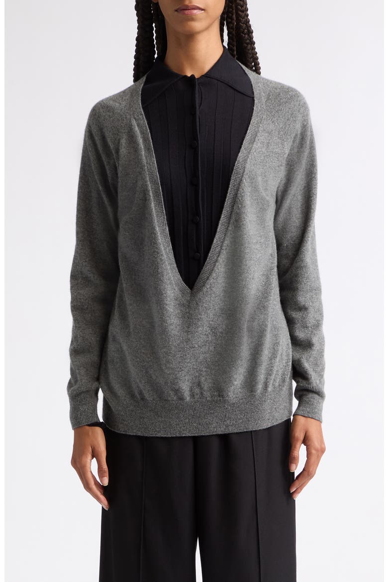 Deep V-Neck Wool & Cashmere Sweater, Main, color, PEWTER GREY