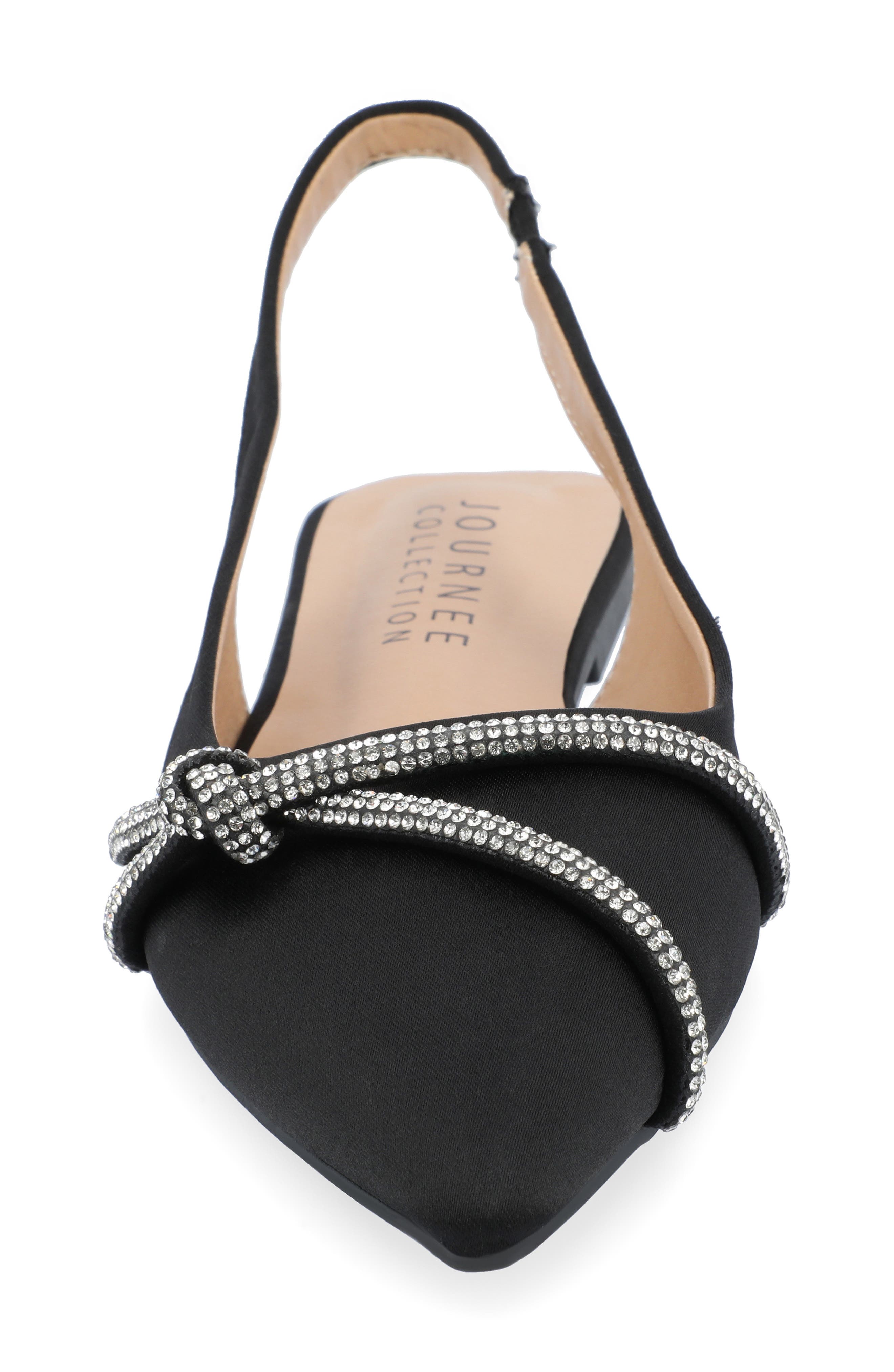 Journee Collection Rebbel Pavé Crystal Knot Slingback Flat, Alternate, color, Black