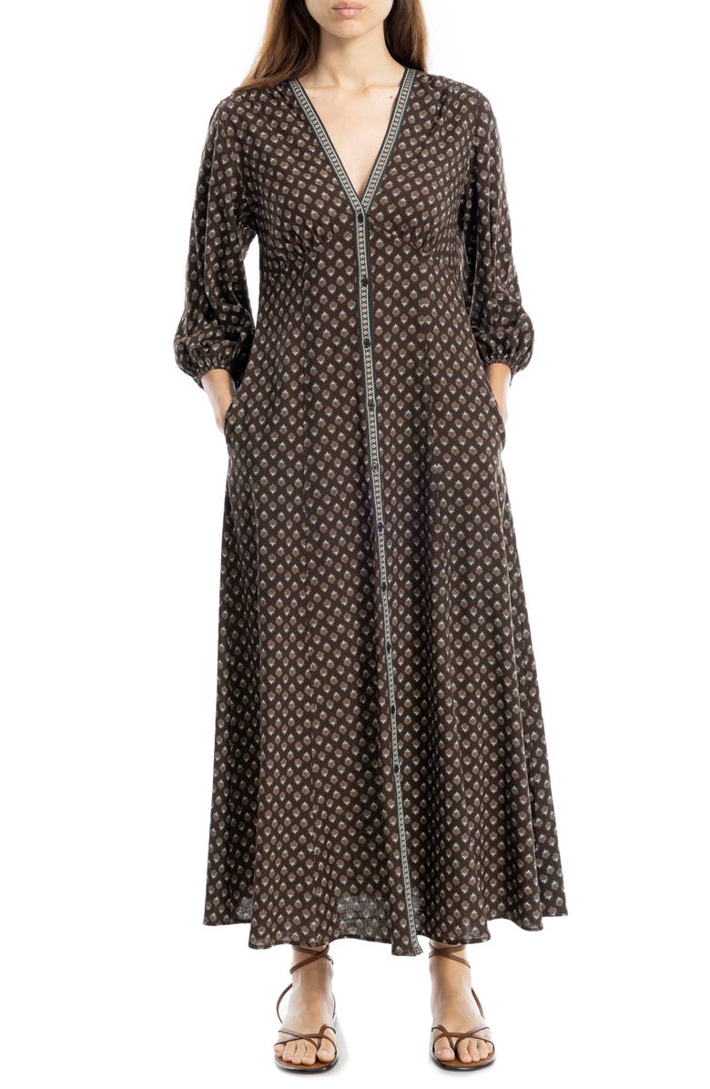 MAX STUDIO Three-Quarter Sleeve Maxi Dress, Alternate, color, Rust Copper/ Brown