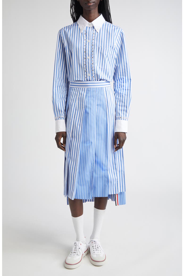 Awning Stripe Pleated Cotton Poplin Skirt, Alternate, color, MEDIUM BLUE