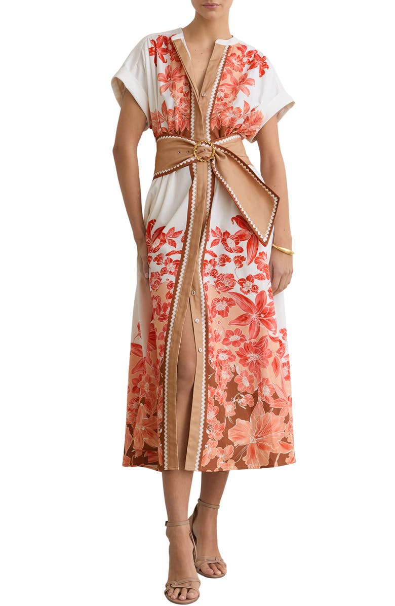 Reiss Sawyer Placed Print Stretch Cotton Dress, Main, color, Pink/ Ivory