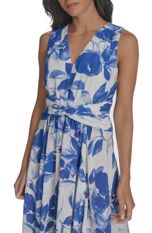 Calvin Klein Floral Knot Front Gauze Midi Dress In Opal Multi