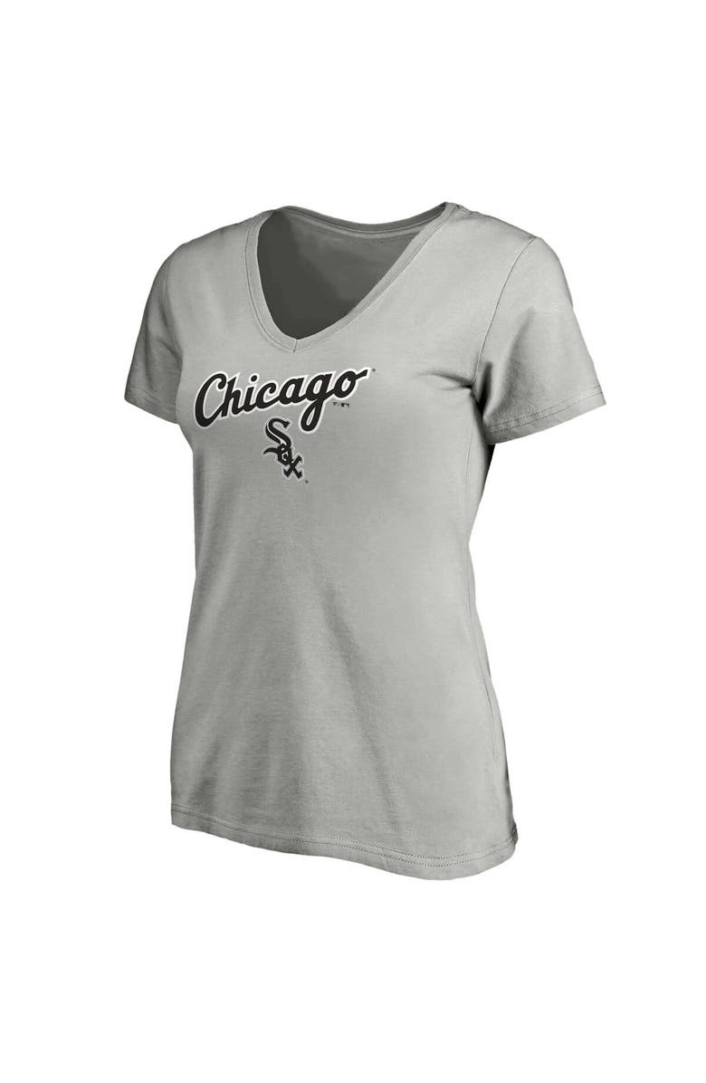 FANATICS Women's Fanatics Branded Heathered Gray Chicago White Sox Team Logo Lockup V-Neck T-Shirt, Alternate, color, Heather Gray