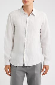 Theory Irving Relaxed Fit Stripe Linen Button-Up Shirt
