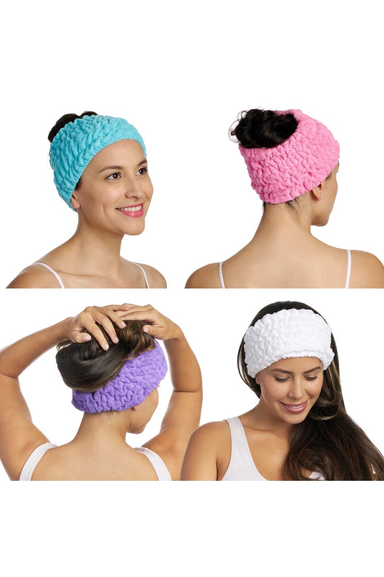 4 Pack Turbie Band Microfiber Spa Headbands, Main, color, Pink