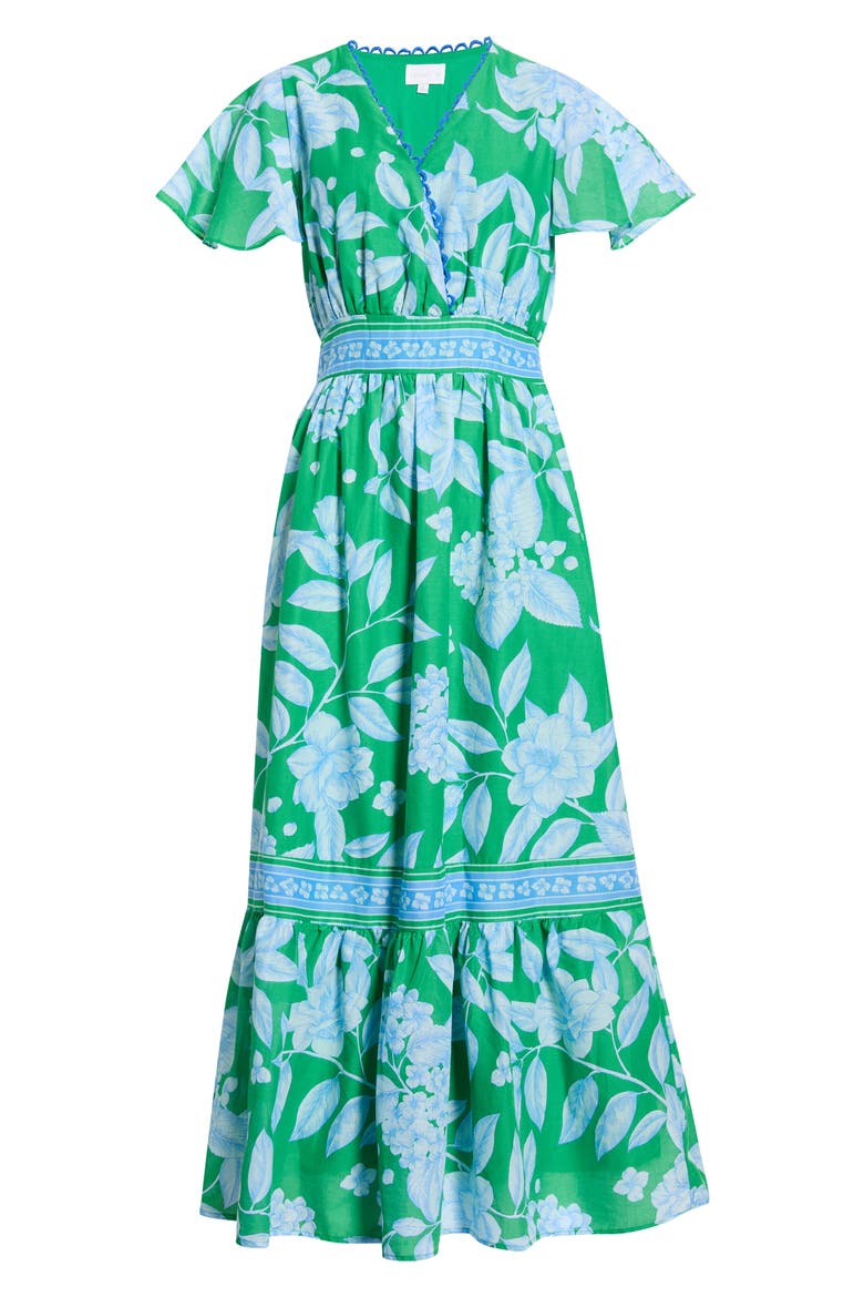 Verben Floral Print Surplice Neck Dress, Alternate, color, KELLY-BLUES