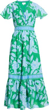 SUGARLIPS Verben Floral Print Surplice Neck Dress