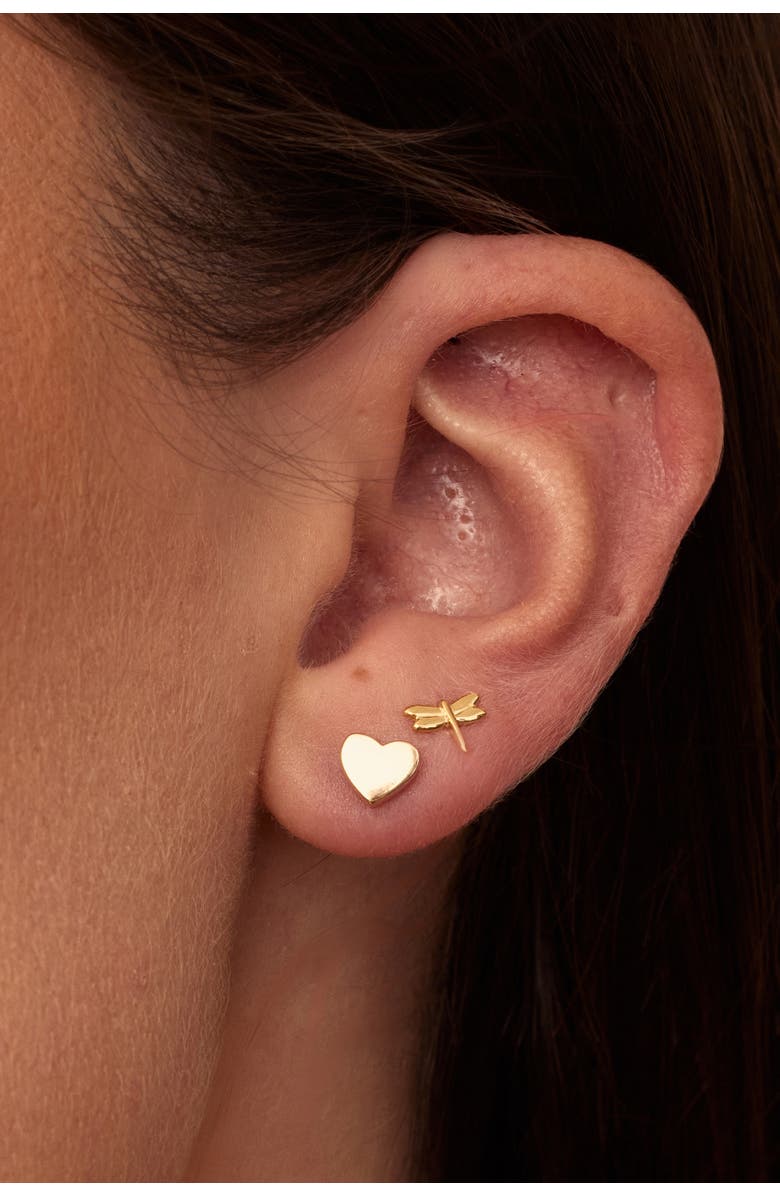 Oradina 14K Gold Sweet Heart Studs, Alternate, color, Yellow Gold