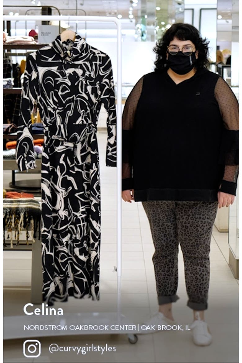 Abstract Print Belted Long Sleeve Midi Dress video