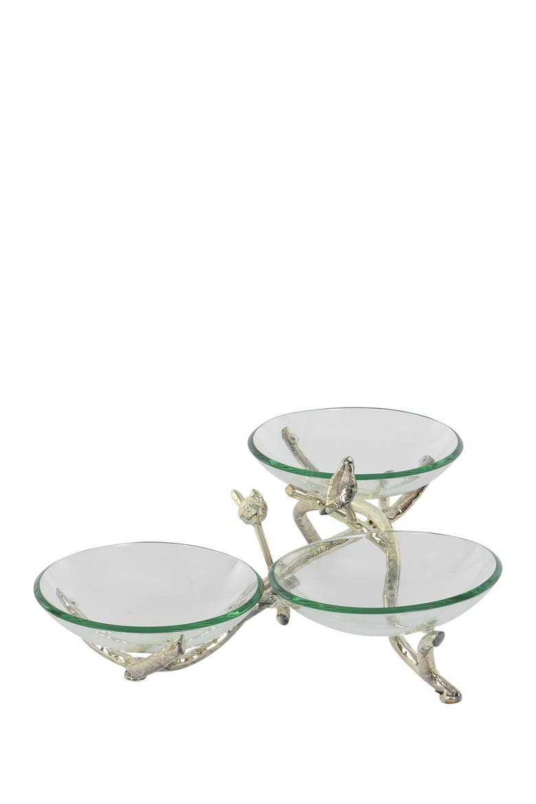 Glam Bird & Branches Glass Bowls Stand, Main, color, GREEN
