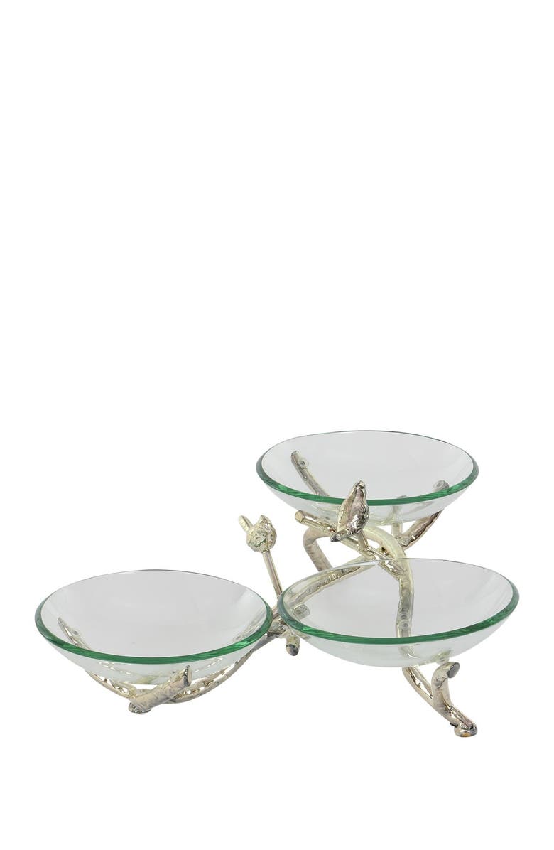 SONOMA SAGE HOME Glam Bird & Branches Glass Bowls Stand, Main, color, Green