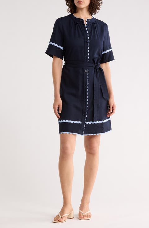 Rickrack Trim Short Sleeve Shirtdress